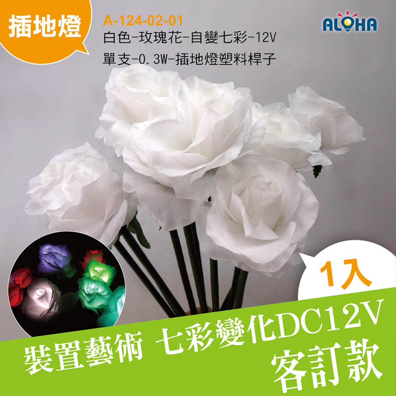 白色-玫瑰花-自變七彩-12V-單支-0.3W-插地燈塑料桿子